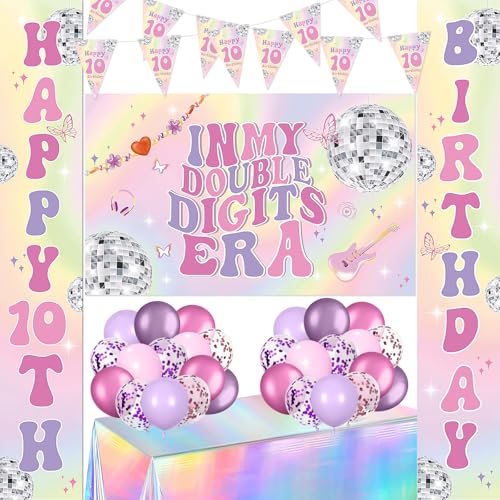 Iridescent Double Digits Party Decor Happy 10th Birthday Decor for