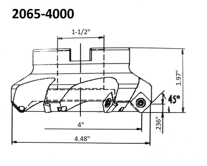 Image of HHIP 2065-4000 4 Inch x 1-1 /2 Bore 45 Degree SE Indexable Face Mill