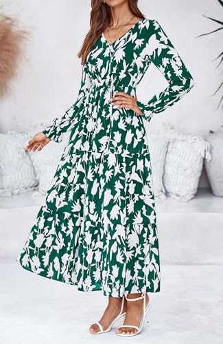 BTFBM Women Fall Dresses 2025 Casual Long Sleeve V Neck Maxi Dresses Floral Boho Long Dress Wedding Guest Dress