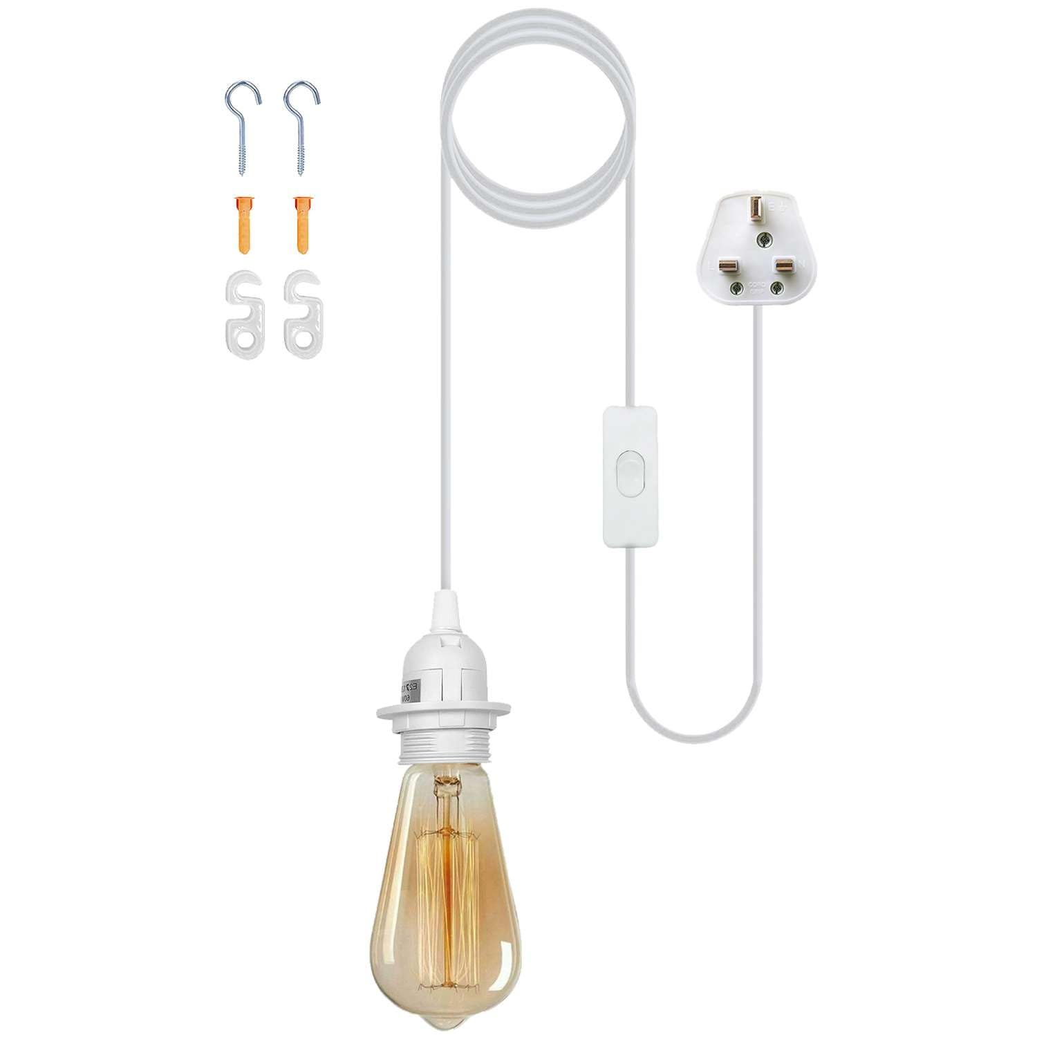 LEDSone Pendant Light Fitting with Plug-in, 4.5m 2 core lamp Cable