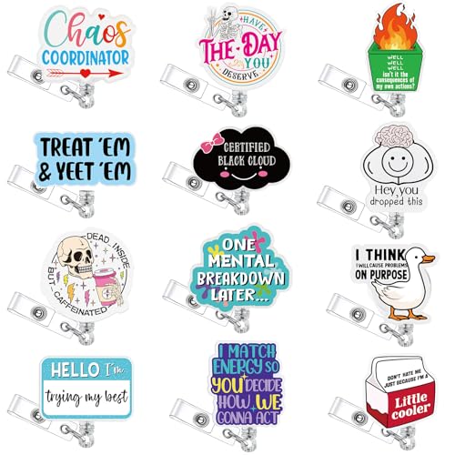 Yunlly 12 Pcs Funny Badge Reel Nurse Badge Reel Holder Retractable ID Clips for Doctor Student Men Women Office Nurses Lanyard Supplies Accessories Bulk Gifts(Funny) Yunlly 12 Pcs Funny Badge Reel Nurse Badge Reel Holder Retractable ID Clips for Doctor Student Men Women Office Nurses Lanyard Supplies Accessories Bulk Gifts(Funny)
