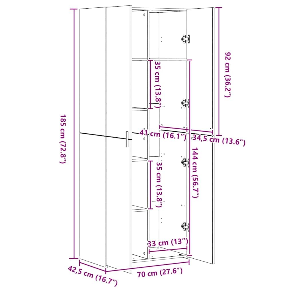vidaXL Mobile Portaoggetti Bianco 70x42,5x225 cm in Truciolato
