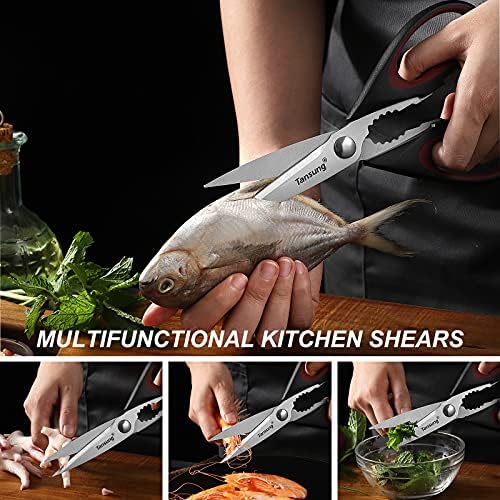 TANSUNG Kitchen Shears, Kitchen Scissors Heavy Duty Scissors, Multi-Function Cooking Scissors with Protective Cover for Poultry Seafood Chicken Fish Meat Vegetables Herbs, Red