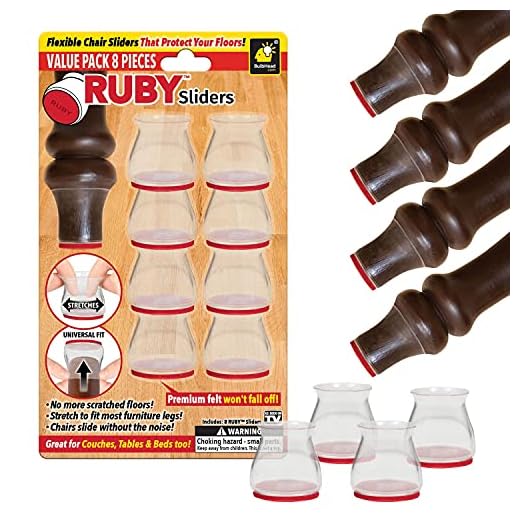 Ruby Sliders As Seen On TV by BulbHead - Premium Chair Covers Protect Hardwood & Tile Floors from Scratching - Fits Most Furniture Leg Sizes & Shapes, Clear, 1 count (Pack of 8)