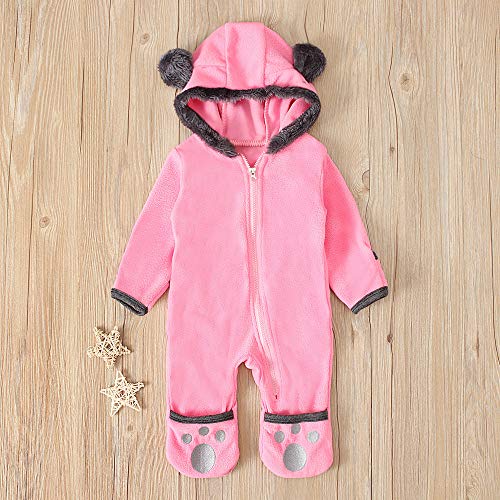 Forestime Kids Hooded Coat Infant Baby Girls Boys Solid Cartoon Ears Hoodie Romper Clothes Fleece Jumpsuit Active Jacketfb9(Pink,3-6 Months) #TOP4