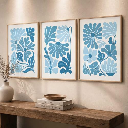Image of kotart Aesthetic Boho Floral Painting Wall Art Home Decoration | Abstract Floral Aesthetic Paintings With Frame For Living Room Bed Room Hotel Wall Decor Digital Reprint Set of 3 (10X13 inch)