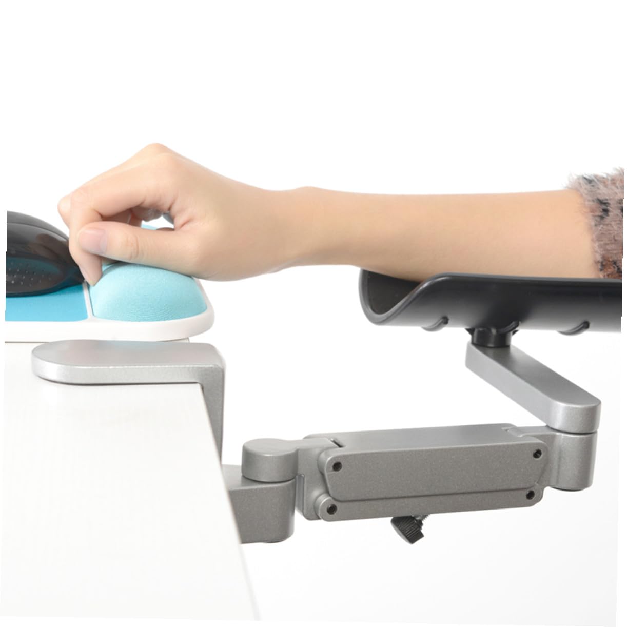 Uonlytech Tappetino Mouse Ergonomico Poggiapolso Supporto Braccio Computer Staffa Metallo Regolabile Supporto Polso Tappetino Mouse Grigio