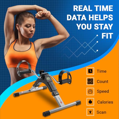 PowerMax Fitness BS-MINI Mini Cycle Pedal Exerciser with Adjustable Resistance and Digital Display - For Light Leg and Arm Exercise and Physiotherapy at Home