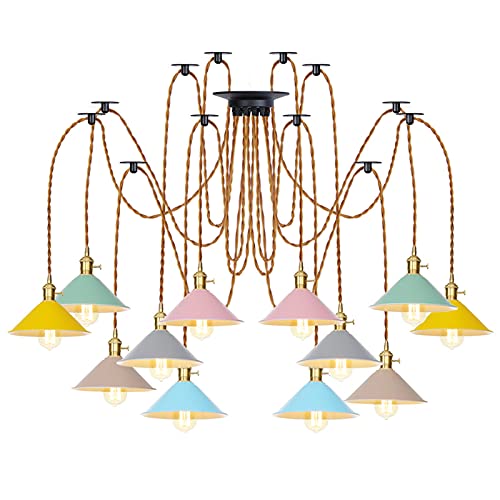 Lustre araignée de plafond réglable 3 ou 12 lumières en métal coloré