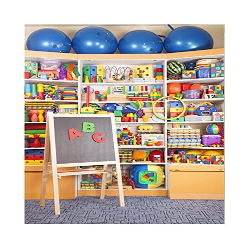 Laeacco 8x8FT Back To School Background School Toy Online Course Vinyl Photo Backdrop Children Room Preschool Classroom Backdrop Blue Balls Kinds of Toys Drawing Board Kids Baby Infant Toddle Portrait