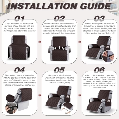 Image of TAOCOCO 100% Waterproof Recliner Covers, Recliner Sofa Covers with Leg Straps, Reversible Recliner Couch Cover for Reclining Chair, Washable Couch Protector for Pets Kids(1 Seater 22 inch, Chocolate)