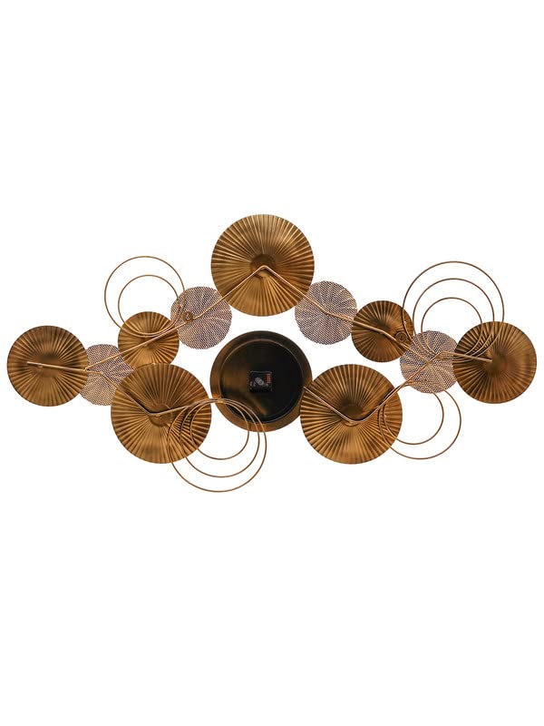 Image of CHRONIKLE Stylish Round Rings Design Horizontal Wall Art Metal Roman Numbers Wall Clock for Living Room Home Decor Office Gifts (Size: 129 x 1 x 69 CM | Weight: 2960 Gram | Color: Golden)
