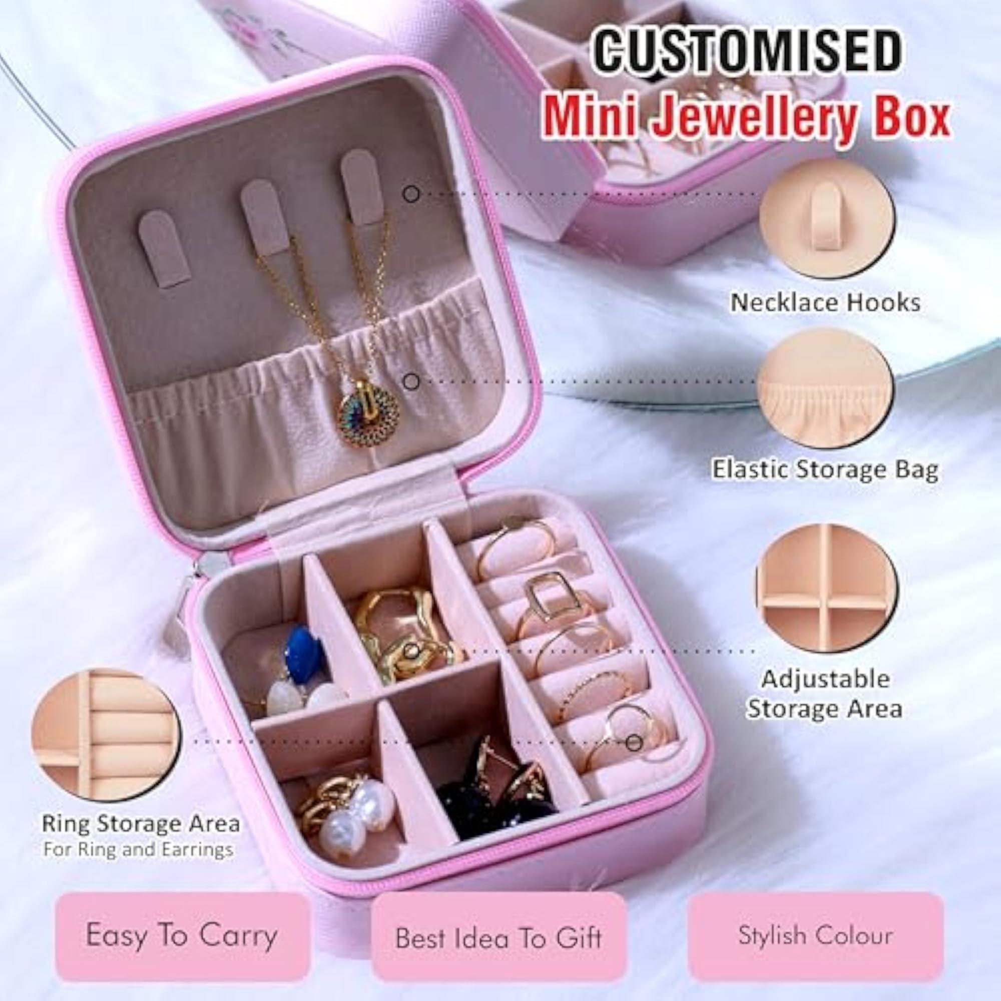 Personalised Mini Jewellery Organizer for Women, Custom Name Rakhi Gift