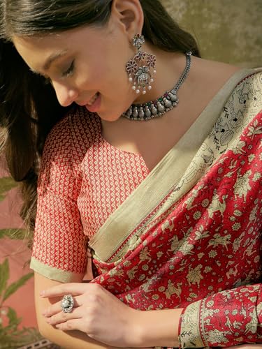 Image of SIRIL Women's Cotton Printed Saree With Unstitched Blouse Piece