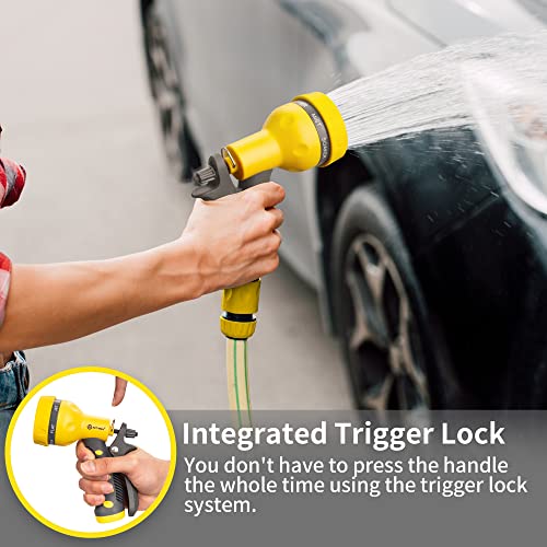 Image of AUTOMAN-Garden-Hose-Nozzle,ABS Water Spray Nozzle with Heavy Duty 7 Adjustable Watering Patterns,Slip Resistant for Watering Plants,Lawn& Garden,Washing Cars,Cleaning,Showering Pets - Yellow