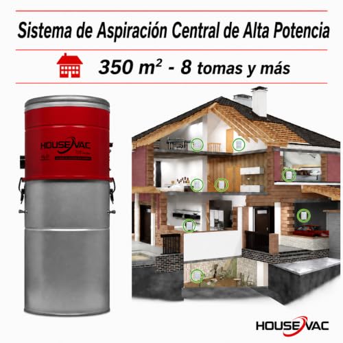 Miniatura 3 de Housevac Aspiradora Central Hv-755st-35h Kit De Accesorios De Limpieza Premium De 10,5m Aspiración 755 Airwatts Motor Ametek De 1700 W 2 Turbinas Soft Start Stop Filtrado Ciclónico Híbrido