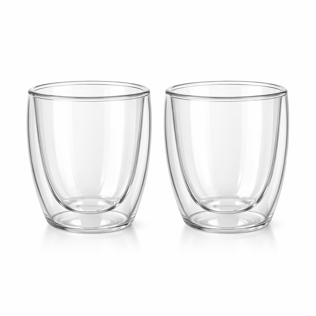 Needd Çift Katmanlı Cam Bardak Seti 2'li 250 ml | Borosilikat Double Wall Isı Yalıtımlı Şeffaf Kahve Bardağı | Americano, Latte, Cappuccino ve Soğuk İçecek için