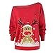 MORCHAN Cadeaux de noël Femmes de Noël à Manches Longues Bretelles Sweat imprimé Pull Tops Chemisier(U-Blanc/XL)