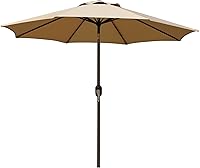 Blissun 9ft Patio Umbrella with 8 Sturdy Ribs, Push Button Tilt, Crank Lift & UV Protection - Outdoor Market Yard Shade