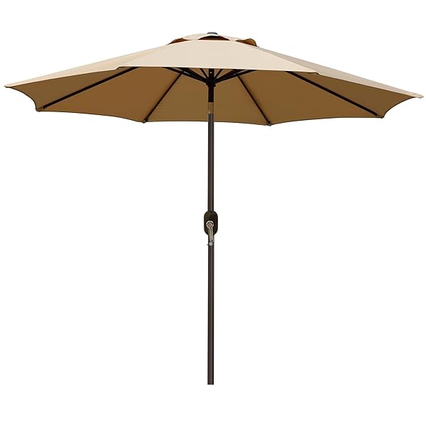 Blissun 9' Outdoor Patio Umbrella, Outdoor Table Umbrella, Yard Umbrella, Market Umbrella with 8 Sturdy Ribs, Push Button Tilt and Crank