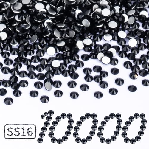 Image of 10000PCS Black Rhinestones Bulk, Flat Back Crystal Glass Stone Round Gems,SS16, 3.8-4.0mm