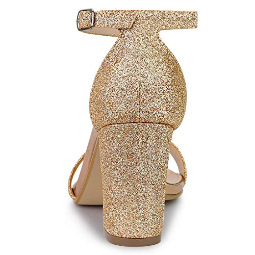 Allegra K Allegra K Women's Glitter Ankle Strap Chunky Heels Sandals Gold 8 M US