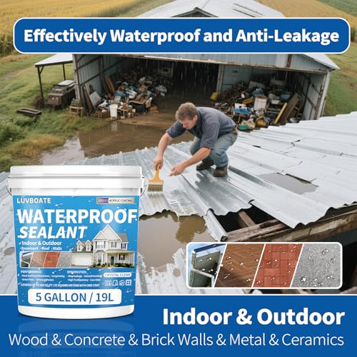 Image of Liquid Waterproof Sealant 5 Gallon Clear, Transparent Waterproof Coating | Water-Based Invisible Repairing Leak Agent Roofs, Walls, Garden, Bathroom, Kitchen, Terraces Indoor & Outdoor