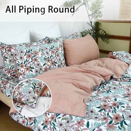 Parure de lit 100% coton double motif botanique terre cuite