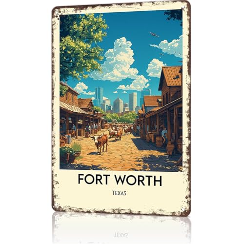 Vintage Signs Poster Fort Worth Poster Sign Wall Art for Bedroom Home Living Room Garage Office Bar Decor 8X12inch