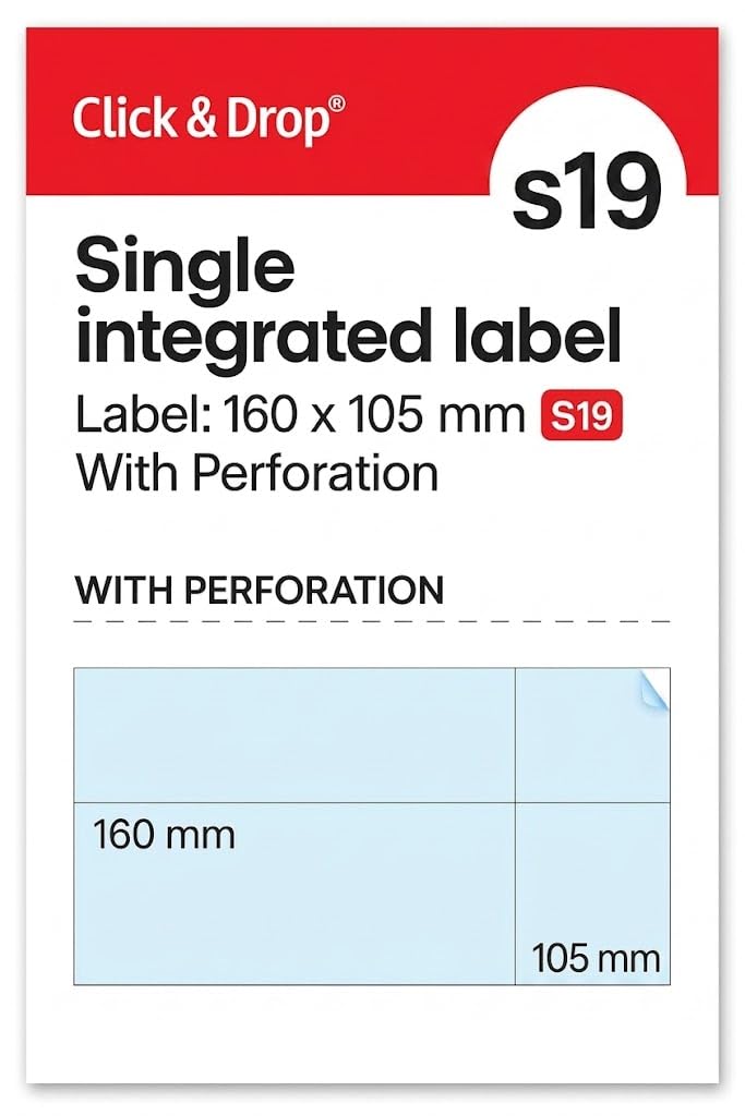 S19 Integrated Labels 160mm x 105mm A4 Sheet Single Parcel Label (1000 Pack)