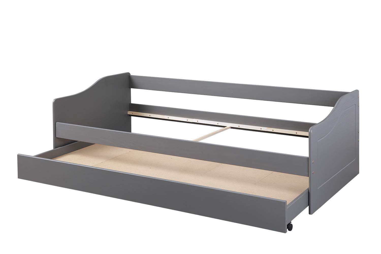 Inter Link Letto a scomparsa Letto con contenitore Letto a cassetti con rotelle Panca letto 2 letti 90 x 200 cm Legno massiccio Senza materasso né base Grigio Malte 90 x 200 cm