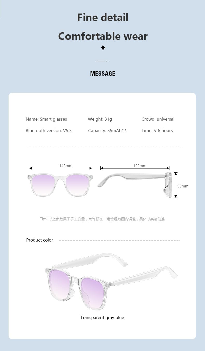 Lunettes Intelligentes avec Caméra 1080p 8 MP, Commande Vocale, Assistant IA, Reconnaissance d'Objets, pour Vlogging, Conférences et Enregistrement Vidéo (Violet)