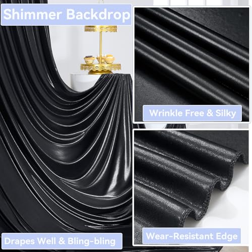 Image of 30x10 ft Wrinkle Free Black Sequin Backdrop Curtain for Parties,Thick Not Fall Glitter Wedding Drapes Backdrop,6 Panels 5x10ft Shimmer Photo Wall Back Drop Cloth for Birthday Photography Background