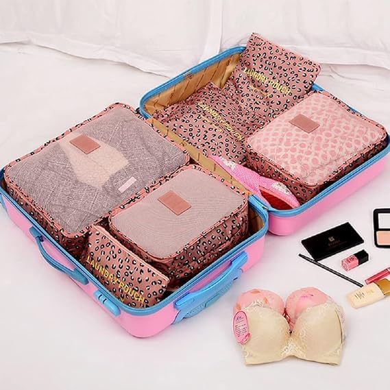 Image of Travel Organizer Pouch Set of 6, Space Saver Packing Cubes for Suitcase, Clothes, Underwear, Socks and Shoes (LEPORD)