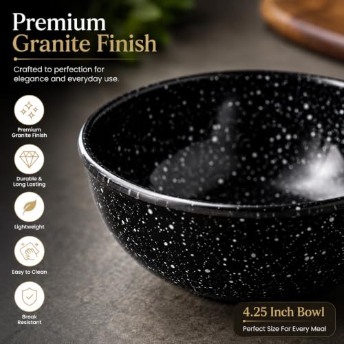 Image of Melvio By Malti Black Granite 6 Piece Bowl | Melamine Dinnerware Set, Premium Dinner Set Crockery Plates Bowls Tableware for Home Dining Kitchen