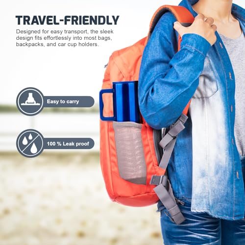 Image of MYOZ 1200ML Stainless Steel Insulated Tumbler Water Mug with Lid, 2 Straws Hot & Cold Iced Coffee Cup, Double Wall Leak-Proof Cupholder for Gym, Travelling Spill-Proof Bottle (Electric Blue)