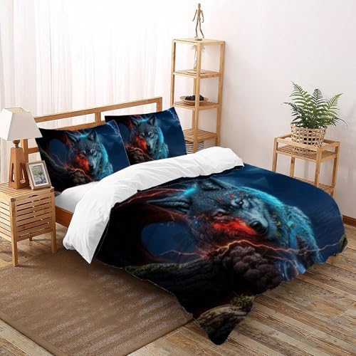 Housse de couette loup microfibre animaux fermeture éclair super king - 2