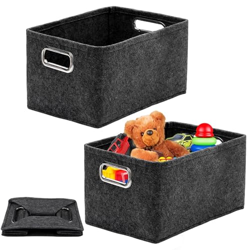 Orixo 2 Pièces Panier Feutre, 30 X 20 X 20 cm Panier de Rangement en Feutre Pliable Gris