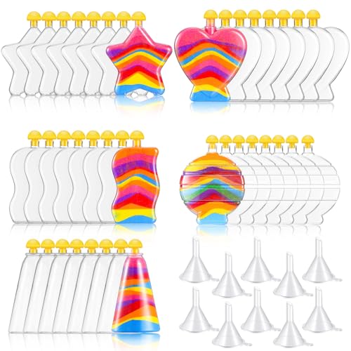 Liliful Sand Art Bottles for Kids Plastic Crafts Kit Bulk Clear Bottles with Funnel for Boys Girls DIY Arts Party (20 Pcs)