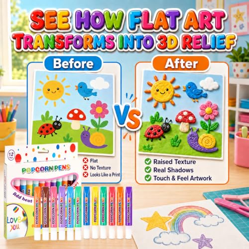 Image of PATPAT 12Pcs 3D Magic Pen for Kids Colour Popcorn Pens Markers for Drawing