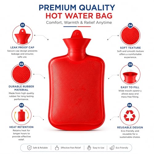 Image of 2000ML Rubber Hot Water Bag & 6 Inch Hot and Cold Ice Pack Combo | Leak Proof Material| Leak-Proof Screw Cap| Reusable Design and fabric| Hot and Cold Compatible