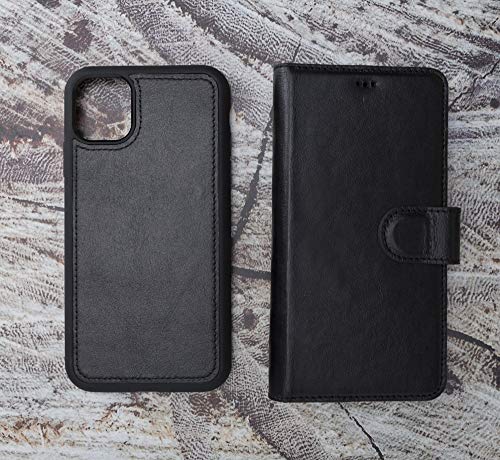 Iphone11 Pro Max Black Case Genuine Leather Wallet Case, Magnetic Detachable, Wallet Cover, Card Slots And Money Sleeve, Handmade (Black, Iphone 11 Pro Max 6.5") #TOP2