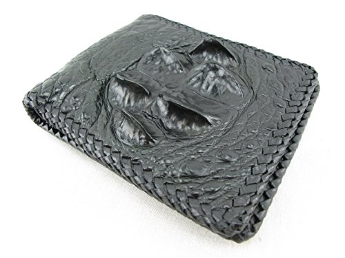 Genuine Crocodile Alligator Hornback Head Bump Skin Handmade Bifold Cowboy Wallet ([B1] 6 Card Slots + 2 ID Windows + 2 Compartment for Bills, Black)