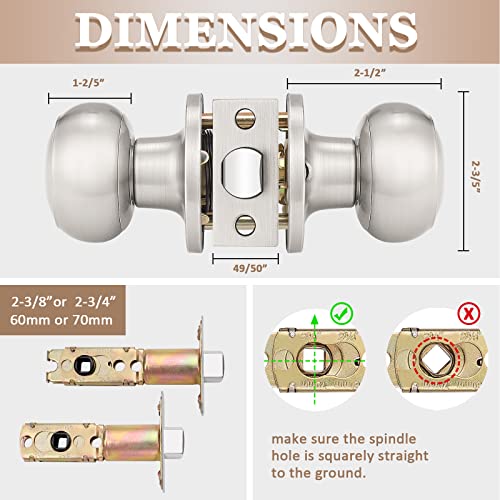 Probrico (1 Pack Round Passage Door Knob(Non-Locking Knobs), Keyless Doorknobs Interior/Exterior Door Lockset,Passage Knobs For Hallway/Closet,Satin Nickel Finish Modern Design Door Hardware #TOP4