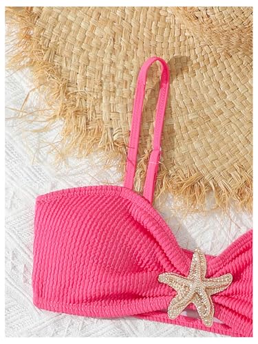 Image of RoseSeek Girl's 2 Piece Padded Bathing Suit Wireless Starfish Swimsuit Spaghetti Strap Vacation Beachwear Set