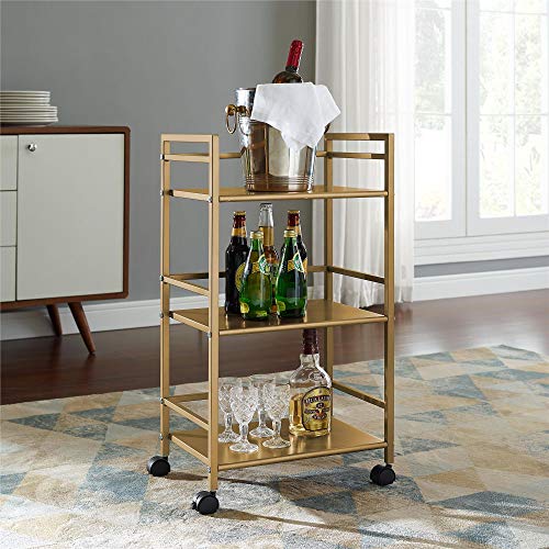 Novogratz Helix 3 Shelf Metal Rolling Utility Cart, Gold #TOP5