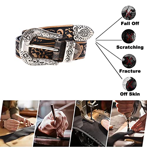 Leather Belt Western Floral Engraved Embossed Tooled Genuine Full Grain or Strap Prong Buckle Casual Jeans for Men(110cm/waist:36"~38" Black)2