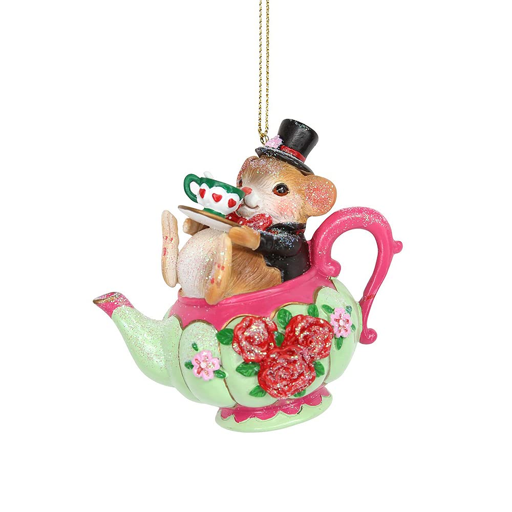 Crafty Capers Multicolored Dormouse In Teapot Hanging Ornament | Christmas Tree Decorations | Gisela Graham