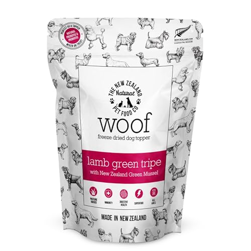The New Zealand Natural Pet Food Co. WOOF Freeze Dried Dog Topper Lamb Green Tripe High Protein Digestive Support Topper or Treat 6.3 oz
