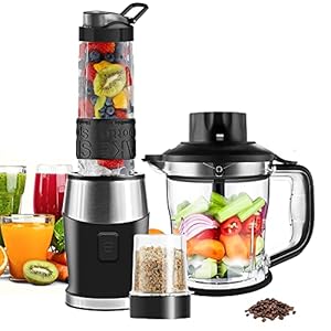 WAWORIO Blender, smoothiemaker, 700 watt, staande mixer, smoothiemixer, multifunctionele smoothiemaker, vleeshakmolen, ijscrusher/koffiemolen met 570 ml sportfles, BPA-vrij, Tritan